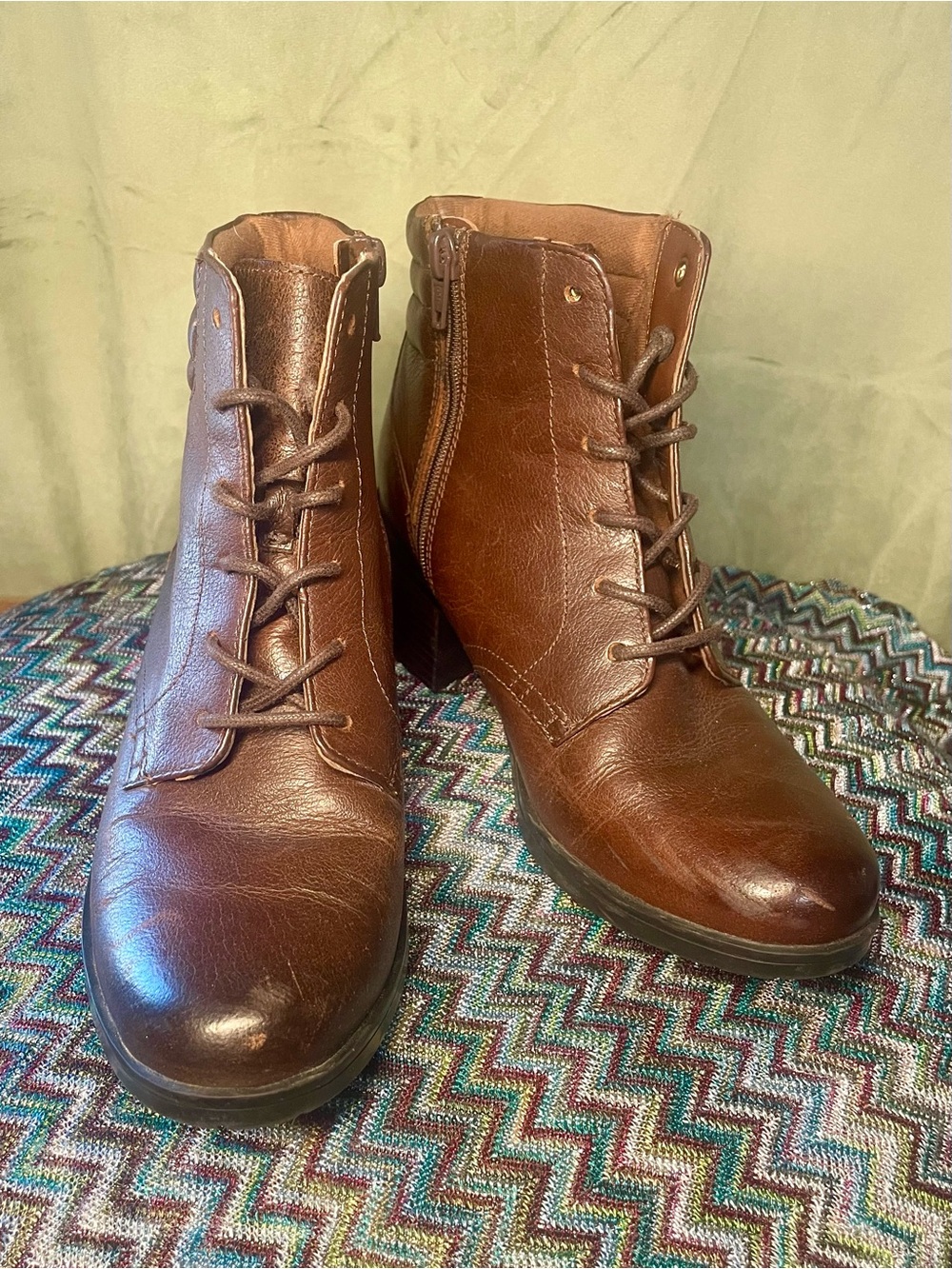 Clarks Brown Leather Lace-Up Ankle Boots with Side Zip